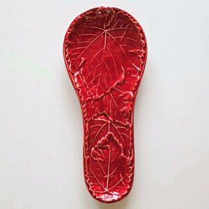 Red Cabbage Leaf Ceramic Spoon Rest Vintage Bordallo Pinheiro Style Majolica